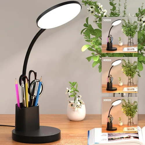 Lámpara de escritorio Vicsoon, lámpara de escritorio LED para oficina en casa, lámpara de mesa táctil con 3 modos de color y brazo ajustable en Negro