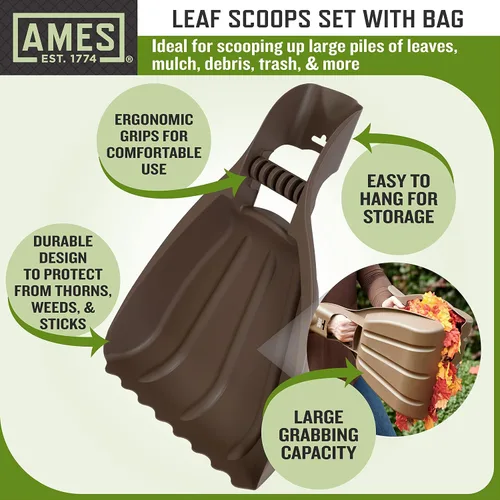 Miniatura 4 de AMES Juego de rastrillo de mano de palas de hojas con bolsa de basura plegable para jardín para recoger hojas, mantillo y escombros