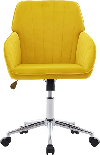 Miniatura 22 de Silla de escritorio de oficina de terciopelo con ruedas y base dorada, moderna silla giratoria ajustable, sillas de tocador tapizadas con brazos