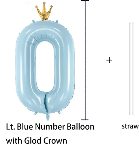 Miniatura 2 de Globo de número 0 de Gigloon con corona, globos de números grandes de 40 pulgadas para decoraciones de fiesta de cumpleaños, azul