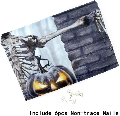 Miniatura 9 de HVEST Tapiz de Halloween para colgar en la pared, esqueleto de terror, cráneo, cementerio, calabaza, farol, bosque muerto, tapiz nocturno