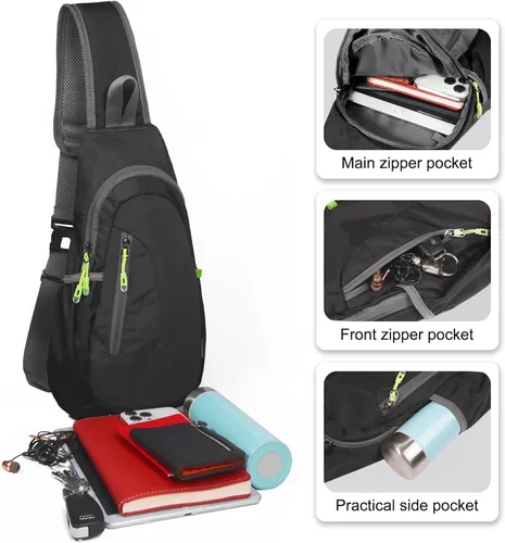 Miniatura 2 de TITECOUGO Bolso bandolera pequeño, mochila cruzada ligera para hombres y mujeres, bolsa de hombro para deportes y exteriores Negro