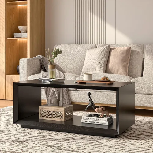 Mesa auxiliar con almacenamiento, moderna de mediados de siglo, mesa rectangular de té de cóctel, mesa de centro de madera de granja para sala de