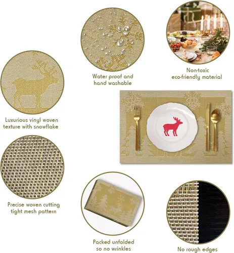 Miniatura 3 de Juego de 6 manteles individuales de vinilo tejido antideslizante, lavables, manteles individuales antideslizantes para la mesa de la cocina Reno