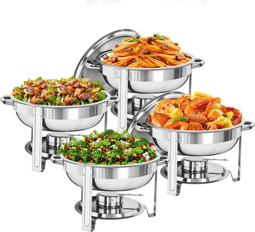 Juego de Chafing Dish para Bufé de 5 Qt de Acero Inoxidable, Calentador de Comida Chafers para Catering, Fiestas con Bandeja de Agua, Soporte para