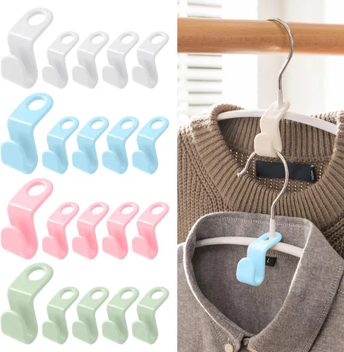 Ganchos de conector para colgar ropa, multicolor, 20 piezas de plástico ahorradores de espacio para armario, ganchos extensores para colgar ganchos