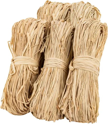 Sukh Cinta de Rafia Natural - 5 Piezas de Pajita de Rafia para Ramos de Floristería, Decoración, Manualidades, Cinta de Envolver para Navidad,