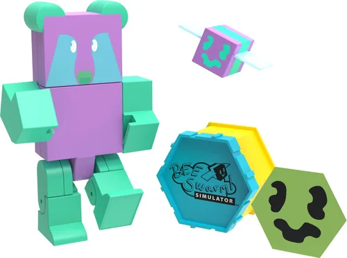 Bee Swarm Simulator Paquete de figuras de acción de oso de gomita con estuche de abeja misteriosa y panal (figuras articuladas de 5 pulgadas y