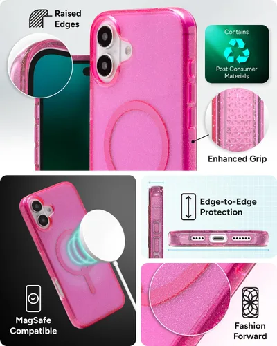 Miniatura 5 de ZAGG Milan Snap Case - Funda para iPhone 16 Plus, purpurina rosa, compatible con MagSafe, protección contra caídas de 13 pies, materiales Destellos