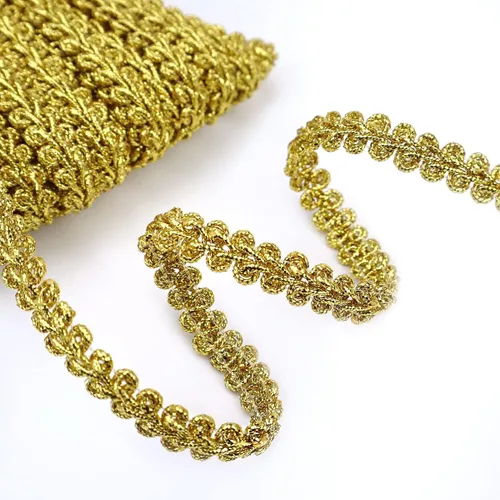 Cinta de Encaje Trenzado Metálico Dorado Tipo Ciempiés para Manualidades DIY de Boda Nupcial, Costura, Disfraces, Navidad, Halloween (0.3 Pulgadas