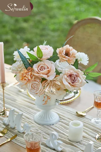 Miniatura 5 de Serwalin Flores Artificiales Bohemias de Champán Flores Falsas de Boda Flores de Pastel para Ramos de Boda DIY Centros de Mesa para Despedida