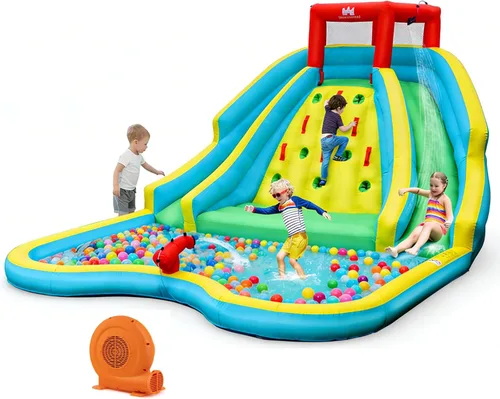 Miniatura 10 de Boundtech - Casa inflable de agua para saltar, con doble tobogán, para niños, con pared para escalar, cañón de agua, chapoteadero, incluye bolsa