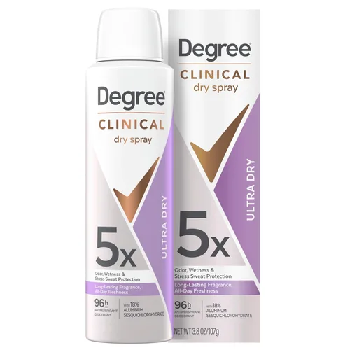 Degree Clinical Strength Desodorante antitranspirante Ultra Dry Spray 96 horas de protección contra el sudor y el olor, 5 tipos de sudor, 3.8 onzas