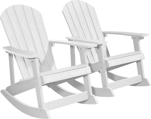 Miniatura 23 de YEFU Mecedora para exteriores, mecedora Adirondack, silla mecedora de patio con respaldo ancho, silla mecedora de gran tamaño con aspecto de madera