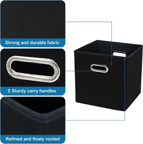 Miniatura 7 de STOREONE - Cubos de almacenamiento de tela con contenedores de cestas (28x28x28 cm) con asas dobles para estante, armario, organizadores de Negro