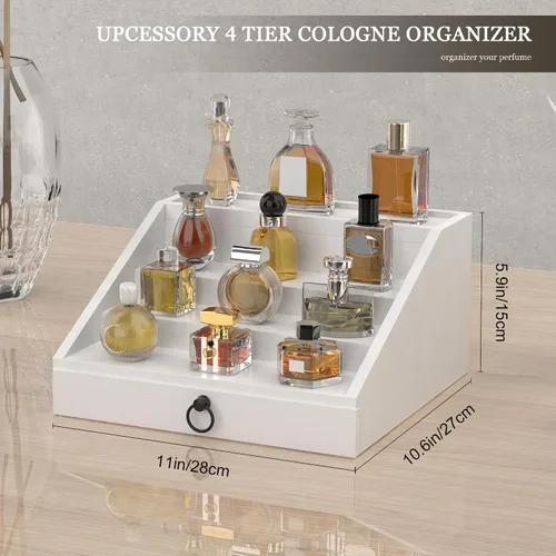 Miniatura 5 de upcessory Organizador de Colonia de Madera para Hombres Estante Mejorado de Colonia de 4 Niveles Organizador de Perfumes con Cajón Forrado