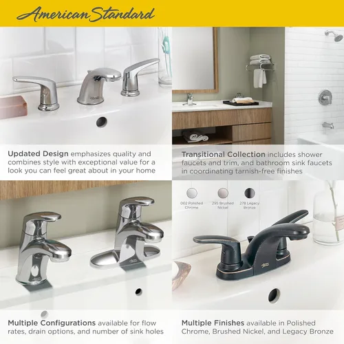 Miniatura 3 de American Standard 7075800.002 Colony Pro - Grifo de baño de arco bajo de 2 manijas con montaje de drenaje emergente, 1.2 GPM, cromo pulido