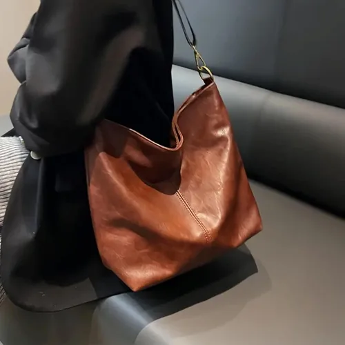 Bolso de hombro vintage marrón oscuro - Bolso cruzado de gran capacidad 2 en 1 con correa ajustable