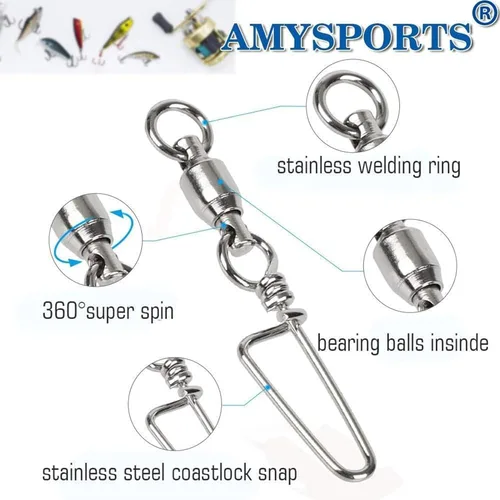 Miniatura 3 de AMYSPORTS Eslabones giratorios de alta resistencia para pesca - Cojinetes de bola de acero inoxidable - Pesca en agua salada y agua dulce