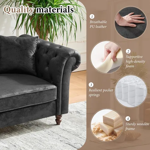 Miniatura 7 de Chesterfield Tech - Sofá biplaza de tela de 66 pulgadas, tapizado de tela de alta tecnología, con brazos enrollados, moderno de mediados de siglo