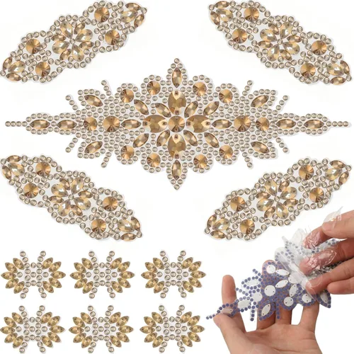 PEARLY JUN 11 parches dorados de diamantes de imitación para planchar en vestidos, proyectos de manualidades de costura a mano, ropa de boda,