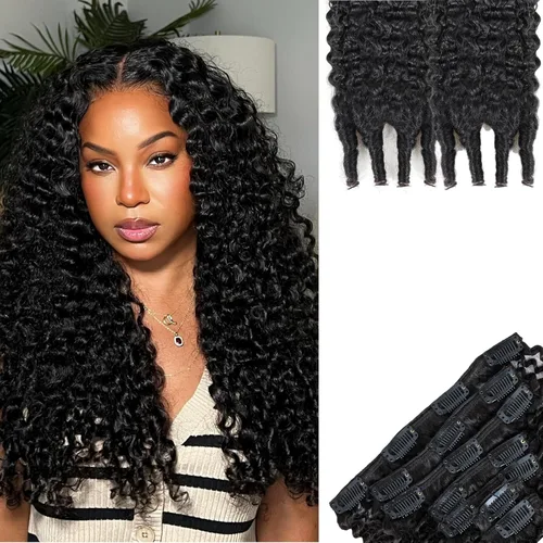 Miniatura 17 de SIYUSI Extensiones de Clip Kinky Straight, 100% Cabello Humano Remy Brasileño con Clips, Clips Invisibles Aptos para el Cuero Cabelludo, Marrón