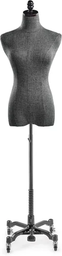 Miniatura 12 de TSC - Maniquí de forma de vestido de exhibición femenina en lienzo natural sobre base metálica con ruedas (bronce, grande)