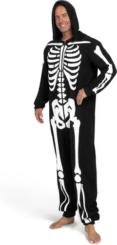 Miniatura 3 de Spooktacular Creations Disfraz de esqueleto para adultos, para hombre, que brilla en la oscuridad, pijama con capucha, ropa de dormir