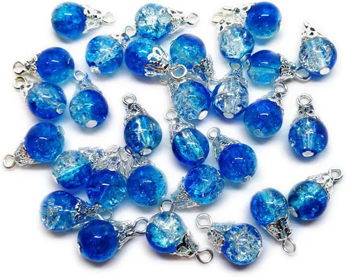 Miniatura 9 de 30pcs Handcrafted Crackle Glass Beads Drops w/Silver Wire & Bead Cap ~Jewelry Making~ (Army Green)