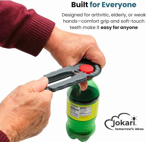 Miniatura 2 de Jokari Abridor de botellas múltiple para frascos, botellas y latas, 3 en 1, abridor de tapas de fácil agarre para manos débiles, tapas giratorias