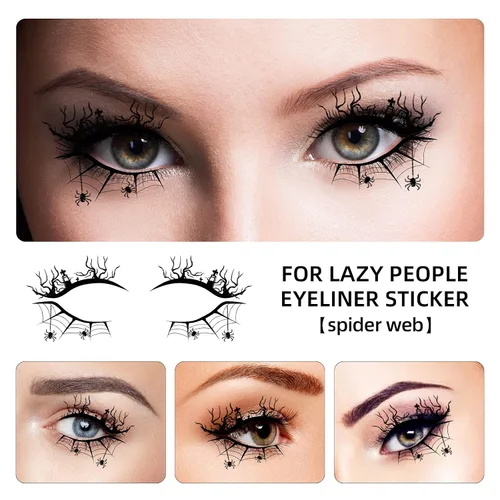 Miniatura 5 de Pegatinas temporales de tatuaje de telaraña de Halloween, sombra de ojos, delineador de ojos, maquillaje de ojos para mujeres y niñas, fiesta