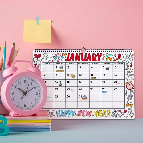 Miniatura 3 de Calendario de pared para colorear 2026-2027 – 11.6 x 17 pulgadas, 12 meses, sin fecha, hogar o calendario, seguimiento de actividades y calendario
