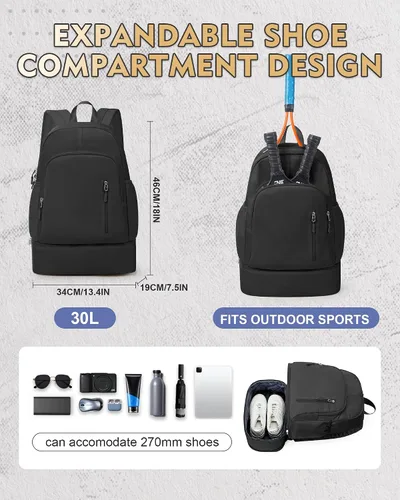 Miniatura 4 de Mochila de gimnasio para mujer, pequeña bolsa de gimnasio con compartimento para zapatos, mochila impermeable para deportes con bolsillo húmedo