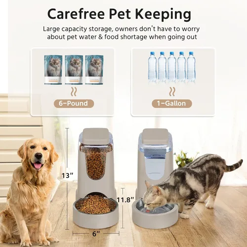 Miniatura 3 de Paquete de 2 alimentadores automáticos para gatos y dispensador de agua de acero inoxidable, juego de bebedero para perros por gravedad, juego