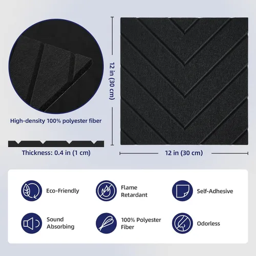 Miniatura 4 de Vieshful Paneles acústicos autoadhesivos, paneles de pared insonorizados de 12 x 12 x 0.4 pulgadas, absorbentes de sonido de alta densidad, paneles