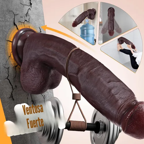 Miniatura 2 de Sex Toys - Consolador grande realista – Juguete sexual de 10.8 pulgadas de silicona marrón curvado, consoladores gigantes de doble capa para punto G