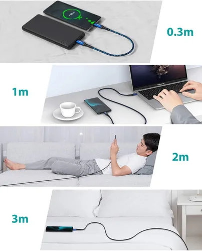 Miniatura 7 de NIMASO Paquete de 4 cables USB C a USB C de 60 W [10 pies+6.6 pies + 3.3 pies + 1 pie], cable de carga USB tipo C compatible con Samsung Galaxy Azul