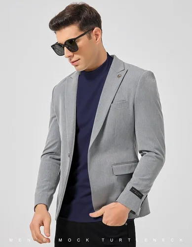 Miniatura 5 de SIMIYA Camisas de manga larga con cuello alto falso para hombre, suéter térmico ajustado y ajustado