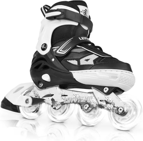 Patines en línea ajustables para niños y adultos, patines al aire libre para principiantes con todas las ruedas iluminadas para niñas, niños, Blanco
