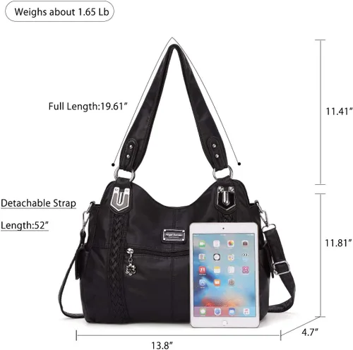 Miniatura 56 de Angel Barcelo - Bolsa de hombro amplia para mujer, diseño Hobo, cuero lavado