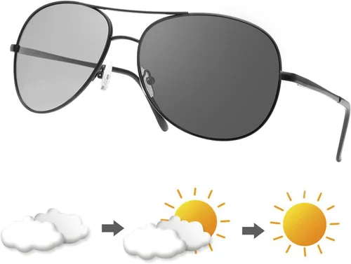 Miniatura 9 de Gafas de sol polarizadas fotocrómicas para hombre Al-Mg marco de metal gafas de conducción deportivas protección UV400 gafas antirreflejos A103-negro