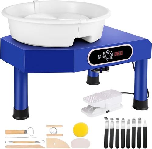 Miniatura 12 de VEVOR Rueda de cerámica de 350 W, máquina formadora de cerámica de 11.0 in, rueda de cerámica eléctrica con pedal de palanca de pies ajustables