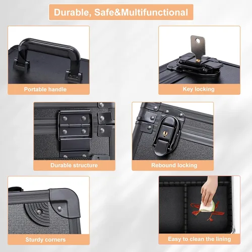 Miniatura 6 de Estuche de maquillaje con espejo LED, estuche rígido de viaje con espejo iluminado recargable y divisores ajustables, bolsa de almacenamiento