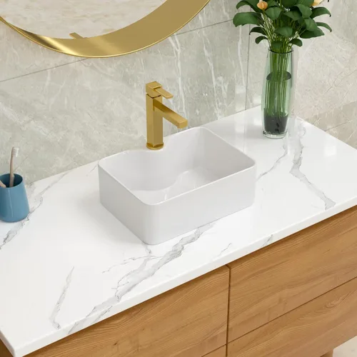 Miniatura 17 de Lordear Lavabo Rectangular de Baño Tipo Vasija 24X14 Pulgadas Lavabos de Baño Blancos de 24 Pulgadas con Borde Negro Lavabo de Cerámica Sobre