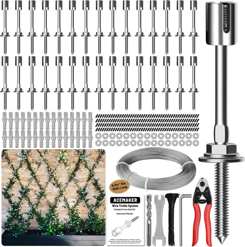 Miniatura 11 de Enrejado de alambre para plantas trepadoras al aire libre, juego de 20 enrejados de alambre de pared con cable y cortador de acero inoxidable