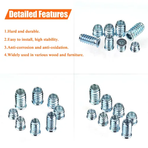 Miniatura 4 de Insertos roscados de 1/4-20, insertos de madera, insertos roscados de acero para tornillo de muebles de madera, kit de 145 piezas de insertos