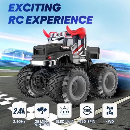 Miniatura 2 de BAODLON Camión Monstruo de Control Remoto, Juguetes de Camión Bull RC de 2.4GHz para Niños de 3 4 5 6 7 8 Años, Camión RC Todo Terreno Fuera