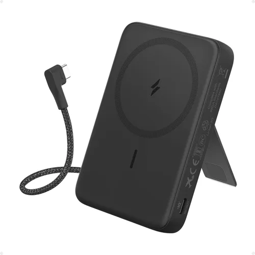 Anker Zolo Banco de Energía Magnético, Cargador Portátil Inalámbrico de 10,000mAh con Carga Rápida Máxima de 30W, Paquete de Batería con Cable USB-C