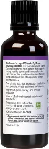 Miniatura 3 de Bluebonnet Nutrition - Gotas de vitamina D3 líquida de 5000 UI, ayuda en el crecimiento muscular y esquelético, D3, sin OMG, sin gluten, sin soja