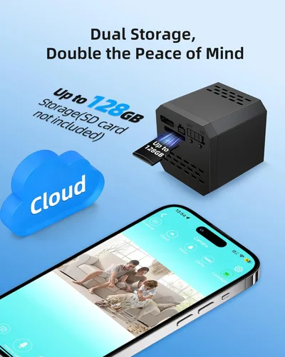 Miniatura 7 de Mini cámara inalámbrica - Cámara de niñera WiFi de 1080p con visión nocturna, zonas de movimiento personalizadas, fácil configuración Bluetooth